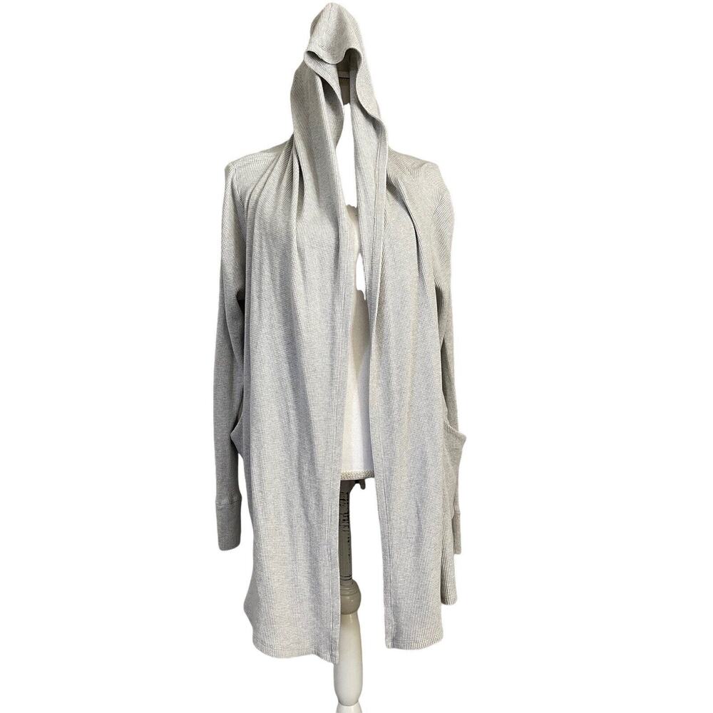 Pink Lotus Small Yoga Thermal Grey Open Cardigan Hood Jacket Assymetrical #6693